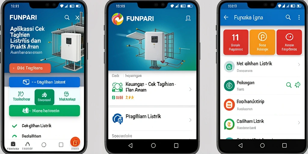 Tampilan antarmuka aplikasi FUNPARI untuk cek tagihan listrik.