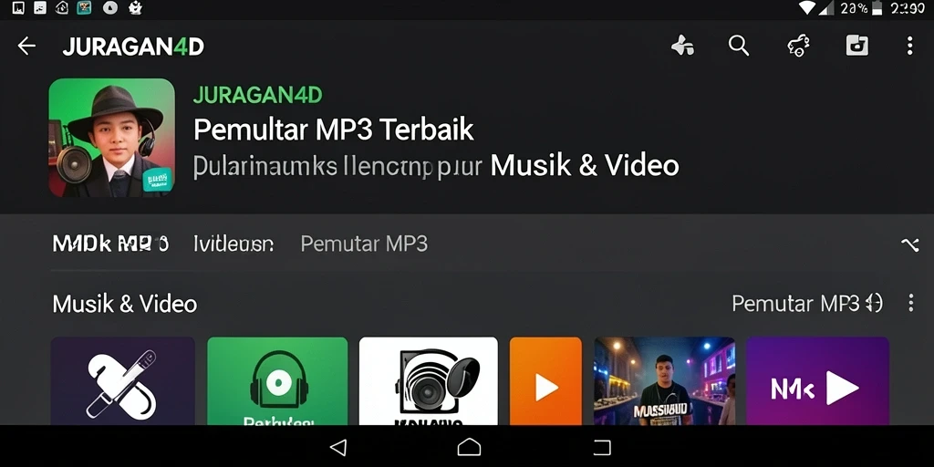 Screenshot antarmuka utama JURAGAN4D dengan fungsi Pemutar MP3.