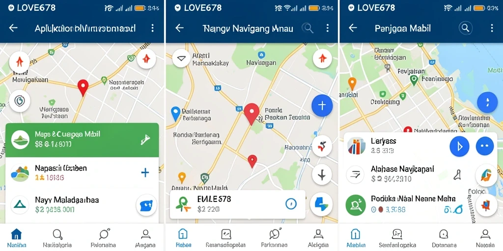 Antarmuka LOVE678 dengan peta navigasi dan informasi terkini.