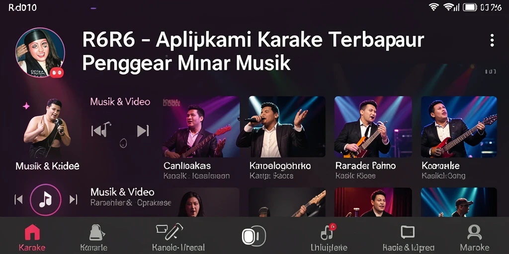 Antarmuka aplikasi R6R6 yang menarik dan mudah digunakan untuk karaoke.