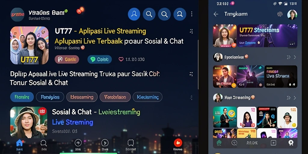 Screenshot UT77 menunjukkan antarmuka siaran langsung yang menarik.