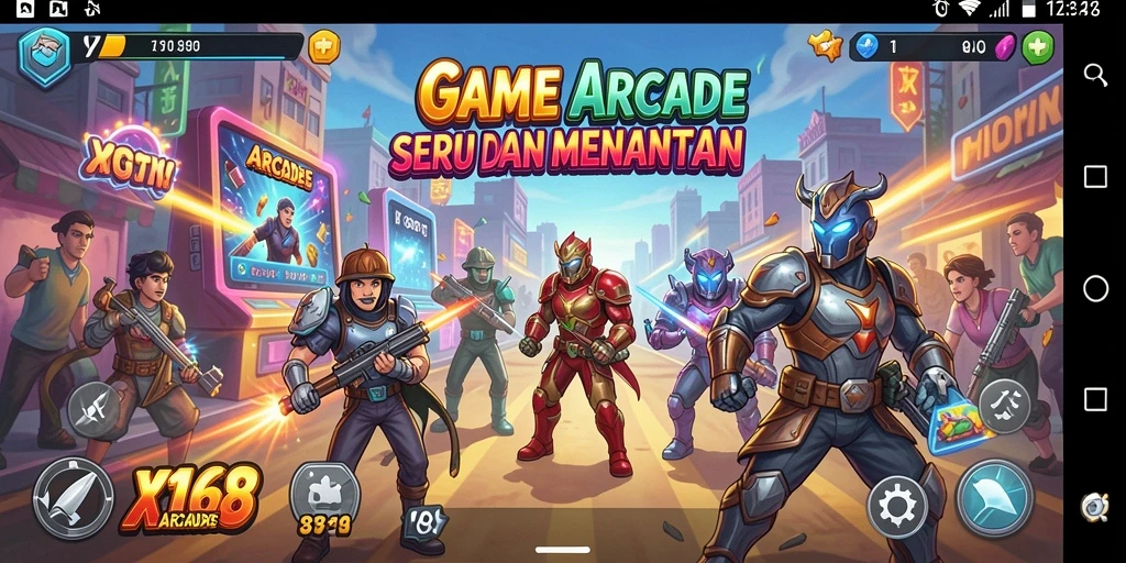 Antarmuka X168 menampilkan grafis menawan dan fungsi gameplay Arcade yang interaktif.